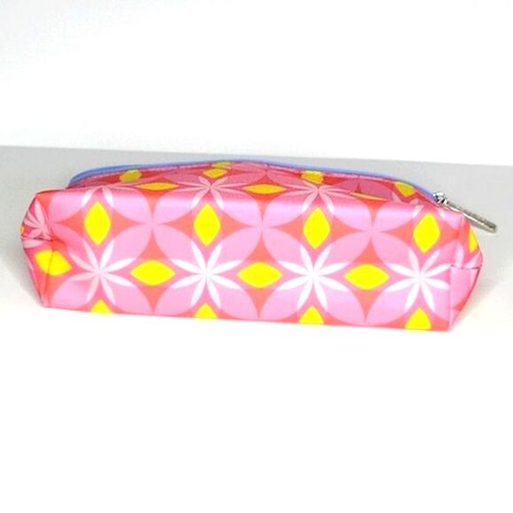 CLINIQUE Make-up Bag Floral Geometric Pink Yellow Blue Fun Colorful Clutch - Picture 6 of 7